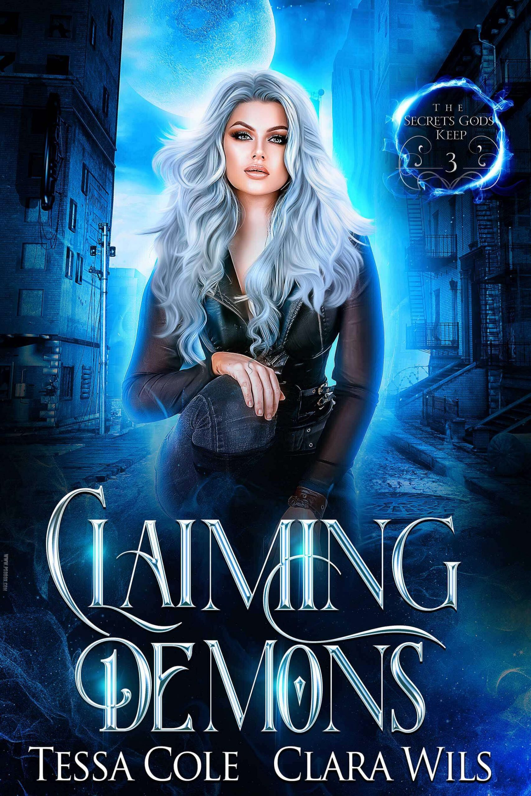 Claiming Demons, a reverse harem paranormal romance and the third book and final book in the Secrets Gods Keep series by Tessa Cole & Clara Wils
